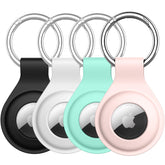 JETech Silicone Case for AirTag 2021 with Keychain, Protective Air Tag Holder, Portable Keyring Cover, Easy Installation, 4-Pack (Black/White/Pink/Mint Green)